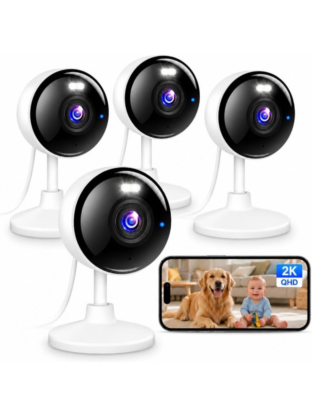 4 Pack 2K Security Cameras - Indoor/Outdoor Home Surveillance for Baby & Pet